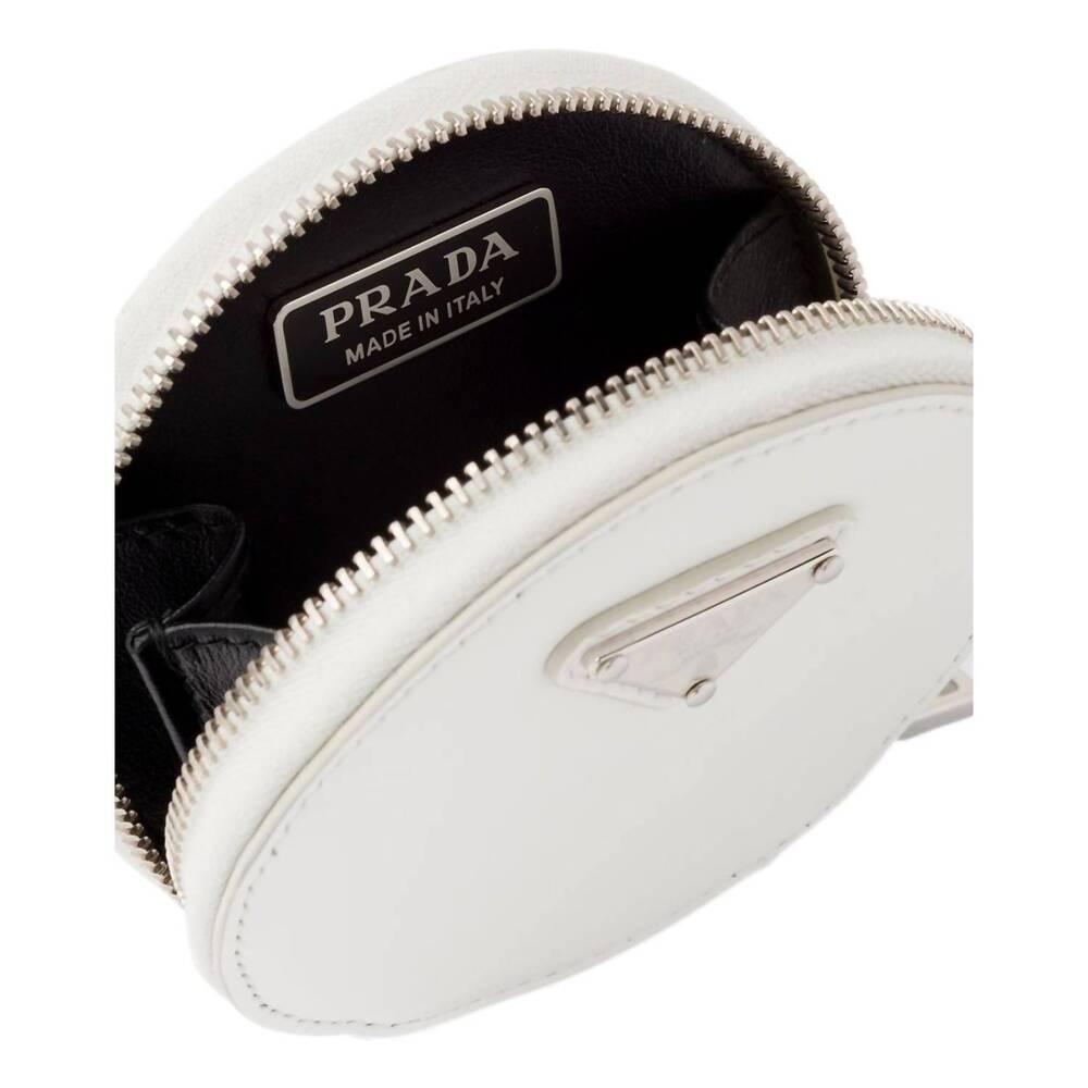 NEW PRADA women's triangle plaque smooth leather round mini pouch in white - Picture 2 of 5